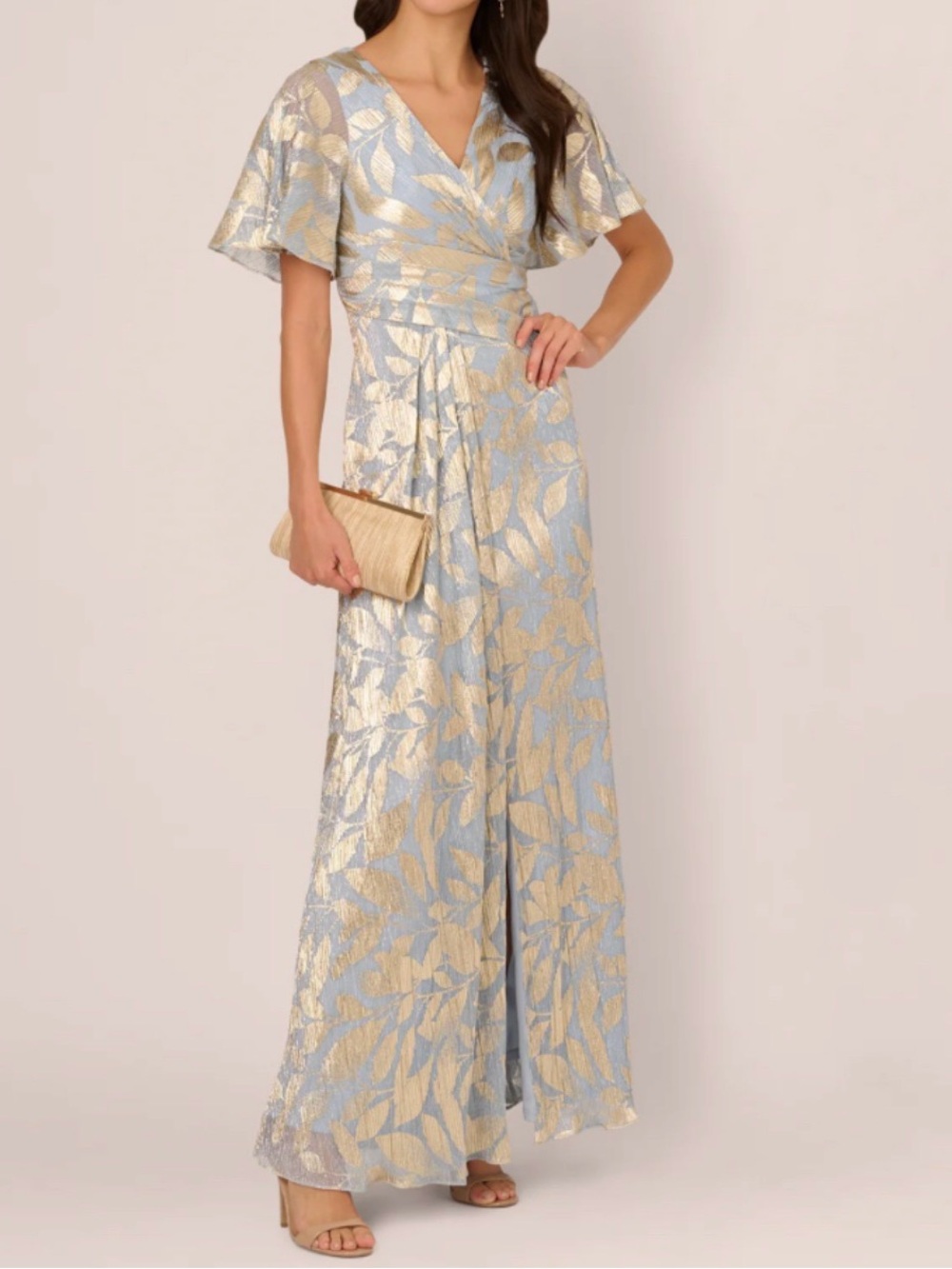 Adrianna Papell Metallic Blue & champagne Gold Dress gown MOB MOG